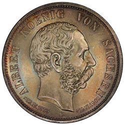 SAXONY: Albert, 1873-1902, AR 5 mark, 1902-E. NGC MS66