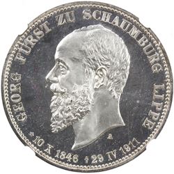 SCHAUMBURG-LIPPE: Albrecht Georg, 1893-1911, AR 3 mark, 1911-A. NGC PF66