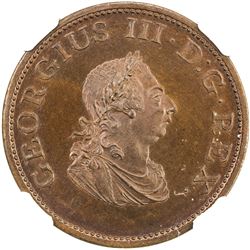 IRELAND: George III, 1760-1805, AE halfpenny, 1805. NGC PF65