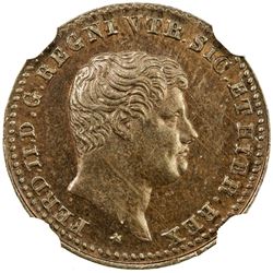 NAPLES & SICILY: Ferdinando II, 1830-1859, AE 1/2 tornese, 1833. NGC MS64