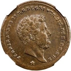 NAPLES & SICILY: Ferdinando II, 1830-1859, AE 2 tornese, 1857. NGC MS65