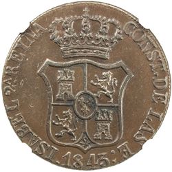 CATALONIA: Isabel II, 1833-1868, AE 6 quartos, 1843. NGC AU55