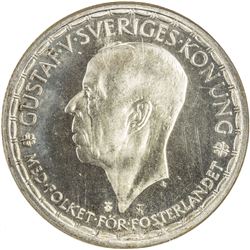 SWEDEN: Gustav V, 1907-1950, AR 2 kronor, 1950. NGC MS67