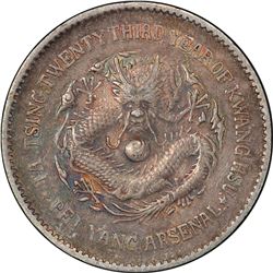 CHIHLI: Kuang Hsu, 1875-1908, AR dollar, Peiyang Arsenal mint, Tientsin, year 23 (1897). PCGS EF
