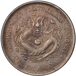CHIHLI: Kuang Hsu, 1875-1908, AR dollar, Peiyang Arsenal mint, Tientsin, year 24 (1898). PCGS EF45