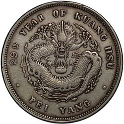 CHIHLI: Kuang Hsu, 1875-1908, AR dollar, Peiyang Arsenal mint, Tientsin, year 29 (1903). PCGS EF40
