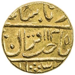 GWALIOR: Daulat Rao, 1794-1827, AV mohur (10.82g), Lashkar, frozen year AH1130 year 2. EF-AU