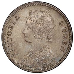 BRITISH INDIA: Victoria, Queen, 1837-1876, AR 1/4 rupee, 1876(c). PCGS MS63