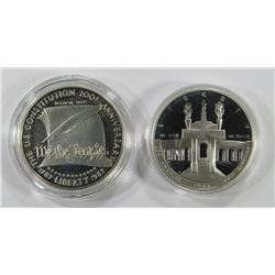 2 - PROOF SILVER COMMEM DOLLARS;