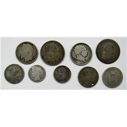 9-SILVER FOREIGN 1800s COINS