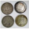 Image 2 : 4-SILVER DOLLARS;MIXED DATES/MINT MARKS/GRADES