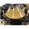 Image 2 : MEDIUM OAK 10' GLASS TOP RACETRACK BOARDROOM TABLE