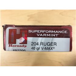 AMMO ( HORNADY SUPERFORMANCE) *204 RUGER* (40 GRAIN) *20 ROUNDS*