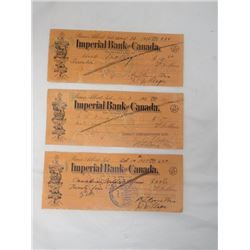 LOT OF 3 IMPERIAL BANK OF CANADA CHEQUES (1936 X 2) *1937*