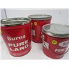 Image 1 : LOT OF 3 LARD TINS ( BURNS PURE LARD) *1-3POUND AND 2-5 POUND*