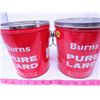 Image 2 : LOT OF 3 LARD TINS ( BURNS PURE LARD) *1-3POUND AND 2-5 POUND*