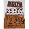 Image 1 : LOT OF 3 LICENSE PLATES (1935. 39, 40) *SASKATCHEWAN*