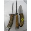 Image 1 : 3 BONE HANDLE PCS 2 SHARPENERS- SHEFFIELD ENGLAND, 1 KNIFE