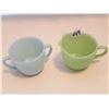 Image 1 : BLUE SUGAR BOWL AND GREEN CREAMER (FIREKING)