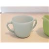 Image 3 : BLUE SUGAR BOWL AND GREEN CREAMER (FIREKING)