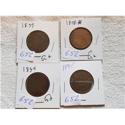 LOT OF 4 LARGE ONE CENT COINS (1859 X 2, 76H, 95)