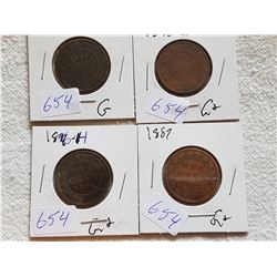 LOT OF 4 LARGE ONE CENT COINS (1859, 76H, 82H, 95)