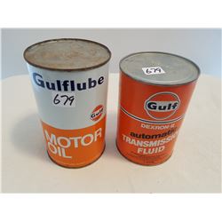 LOT OF 2 OIL TINS (GULF OIL, GULF TRANSMISSION) * BOTH FULL*