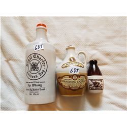 LOT INCLUDING A HUDSON BAY WHISKEY BOTTLE AND 2 CERAMIC JUGS