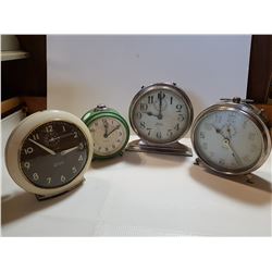 4 OLDER ALARM WIND-UP CLOCKS