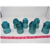 Image 2 : LOT OF 7 BLUE GLASS TELEPHONE INSULATORS (HEMINGRAY) (MADE IN U.S.A)