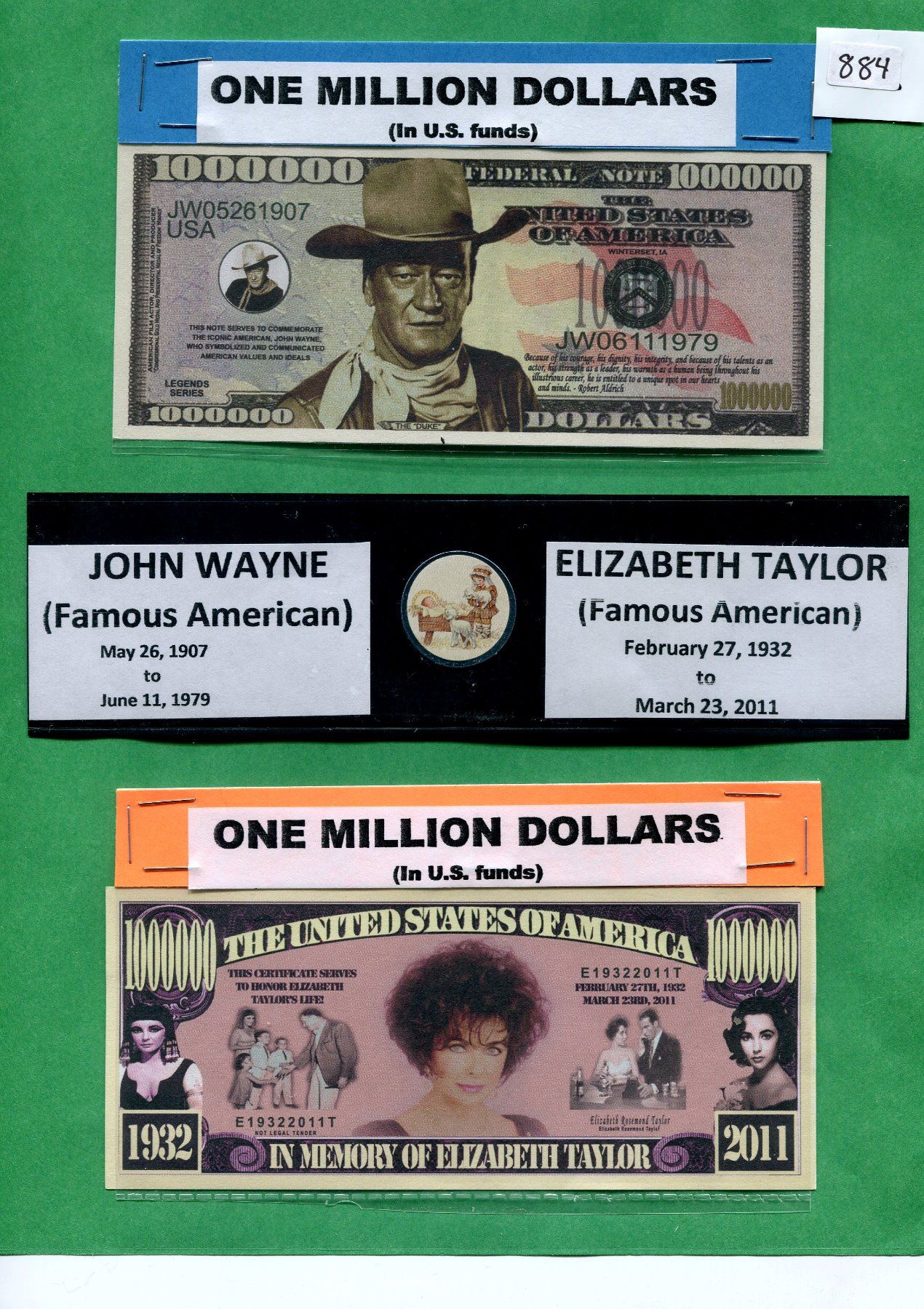Famous Banknotes FAMOUS AMERICANS ON ONE MILLION DOLLAR BANKNOTES. JOHN WAYNE AND ...