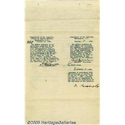 Theodore Roosevelt Signed Documents Regarding Nat