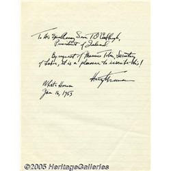 A Fine President Harry Truman Autograph Note to t