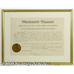 Woodrow Wilson Signed Postmaster's Appointment Pa