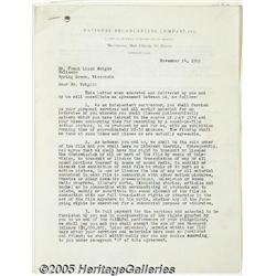 Frank Lloyd Wright Contract With N.B.C. Signed Th