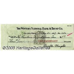 Orville Wright Partly Printed Check Signed Signed