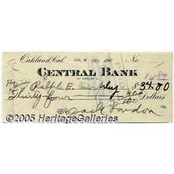Jack London Signed Check, 1906 Partly-printed doc