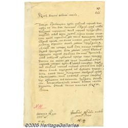 Empress of Russia Anna Ivanovna Manuscript Letter