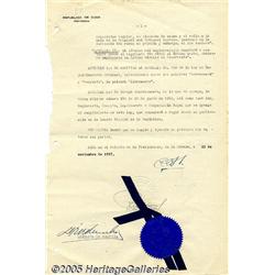 Cuban Dictator Fulgencio Batista Document Signed 