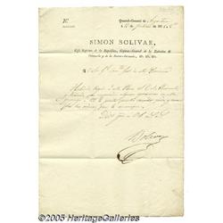 Simon Bolivar Signs a Beautiful Military Document