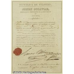 Simon Bolivar Singed Military Document as Preside