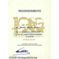 Fidel Castro Signs a Jose Marti Certificate for a