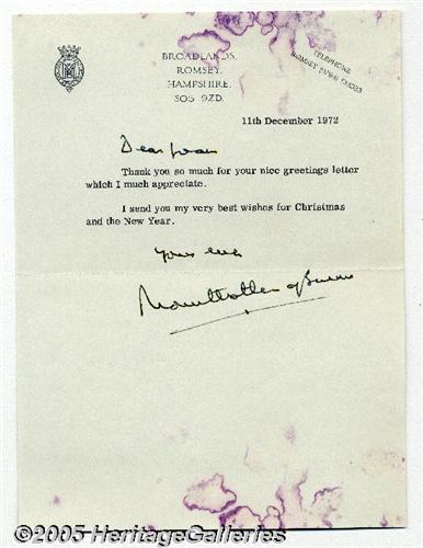 Lord Mountbatten Of Burma Typed Letter Signed M
