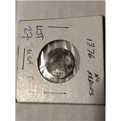1876 No Arrows Silver Dime
