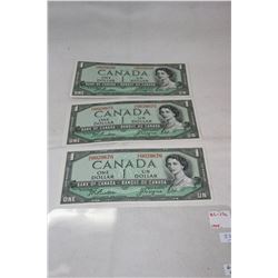 Canada One Dollar Bills (3)