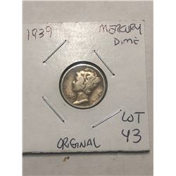 1939 P Mercury Silver Dime Original