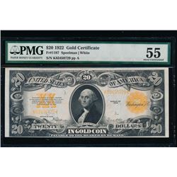 1922 $20 Gold Certificate PMG 55