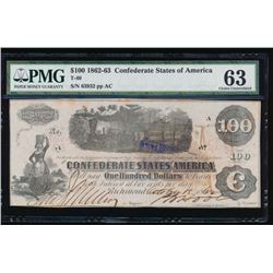 1862-63 $100 Confederate States of America Note PMG 63