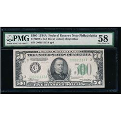 1934A $500 Philadelphia Federal Reserve Note PMG 58