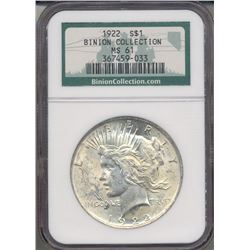 1922 $1 Peace Silver Dollar Coin NGC MS61